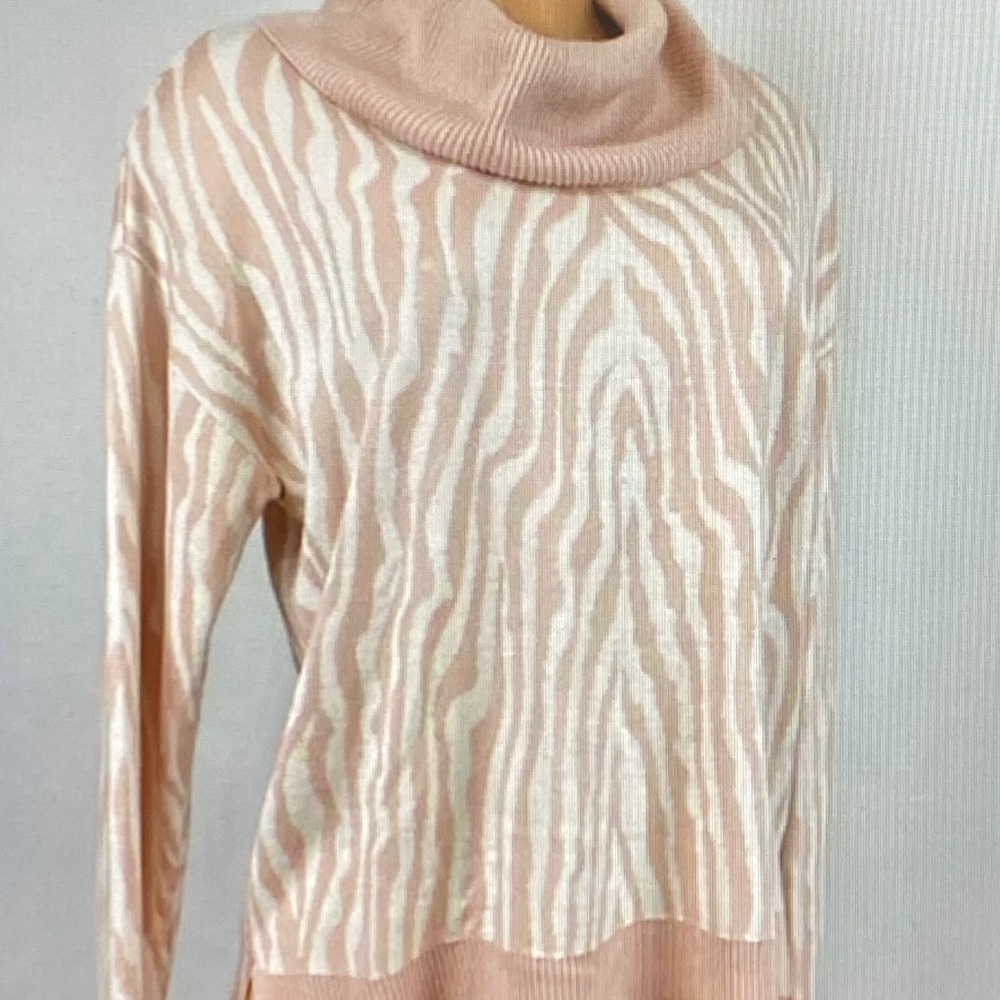 Calvin Klein Pale Pink & White Zebra Cowl Neck Sweater